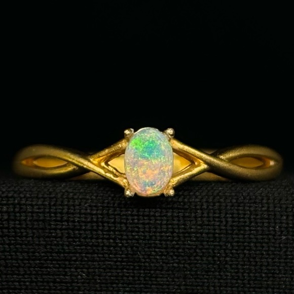 Color Explosion Australian Lightning Ridge Opal Ring Matte 18k Gold Jewelry - Picture 1 of 6